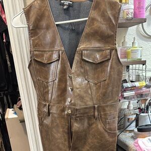 Brown Leather Overalls